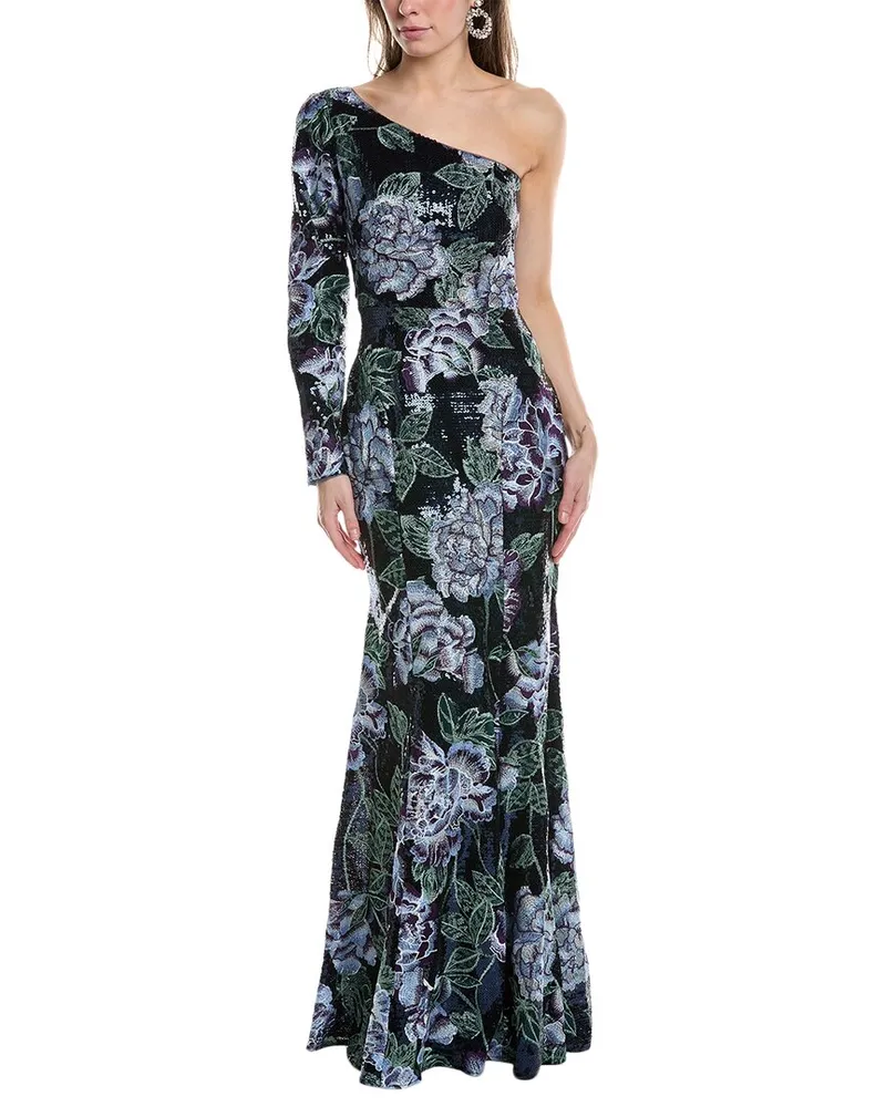 Marchesa One-Shoulder Gown Navy