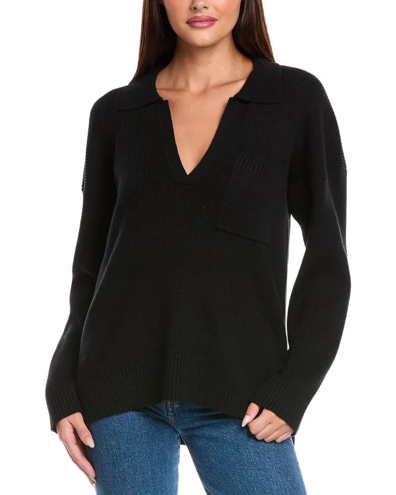 Splendid Kristen Wool & Silk-Blend Polo Sweater Black
