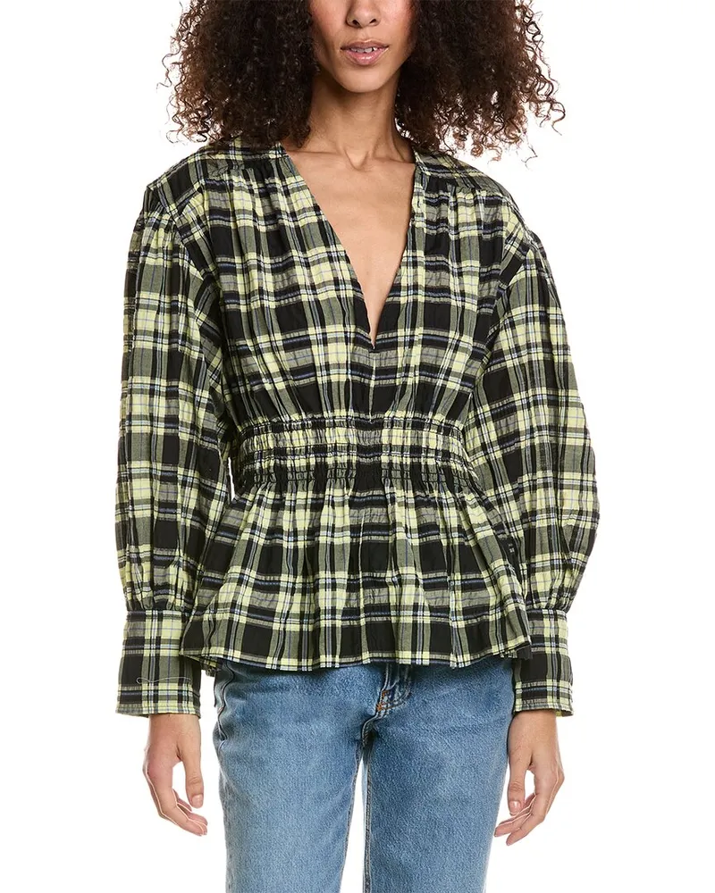 Ganni Seersucker Blouse Green