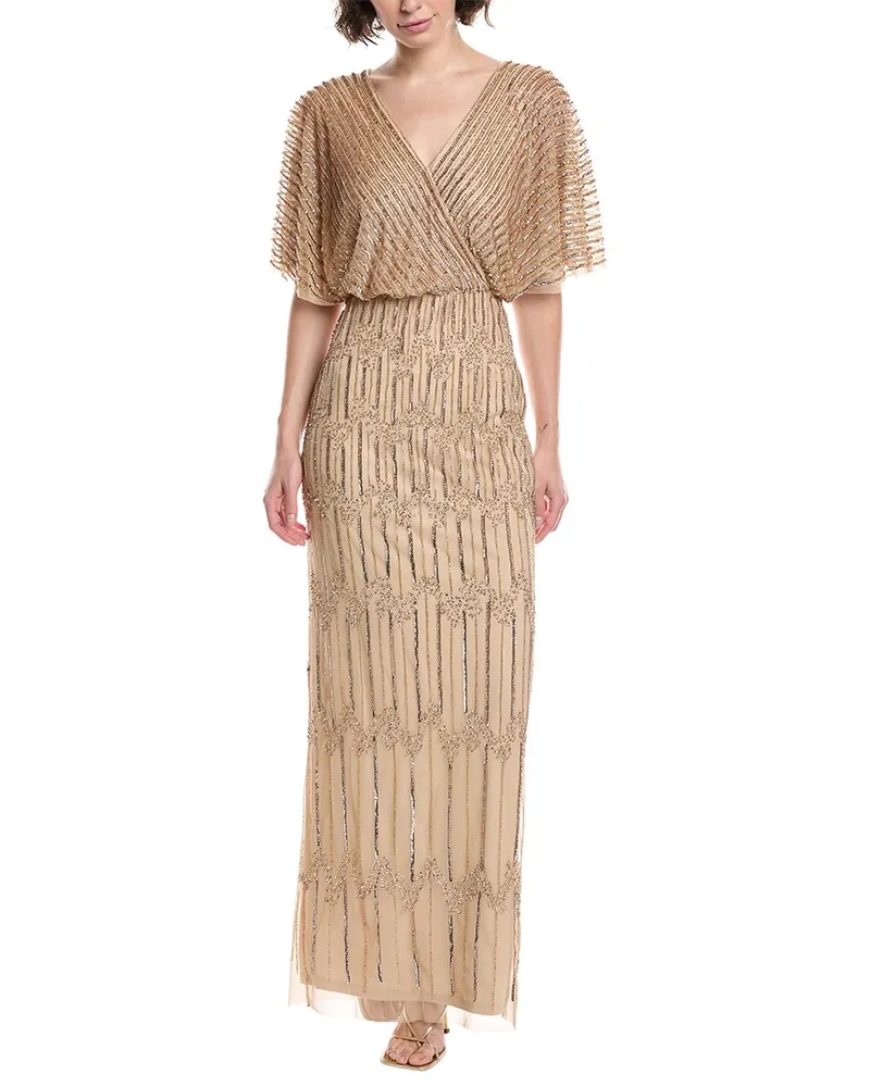 Adrianna Papell 3/4-Sleeve Lace Dress Gold