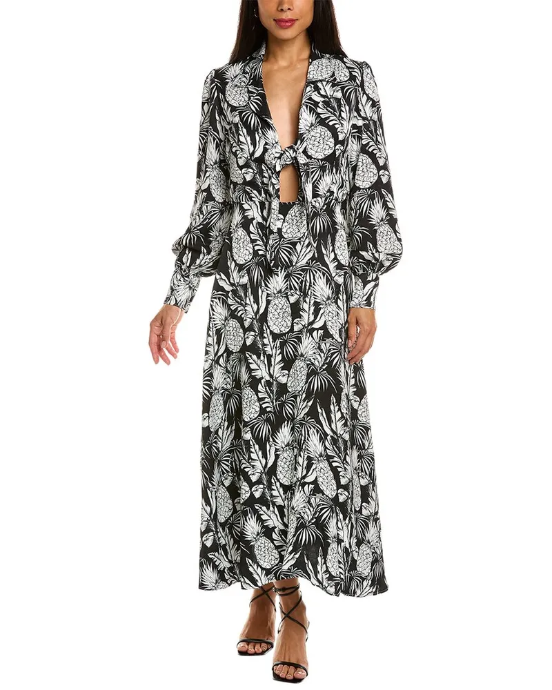 Elie Tahari Tie Front Linen-Blend Midi Dress Nocolor