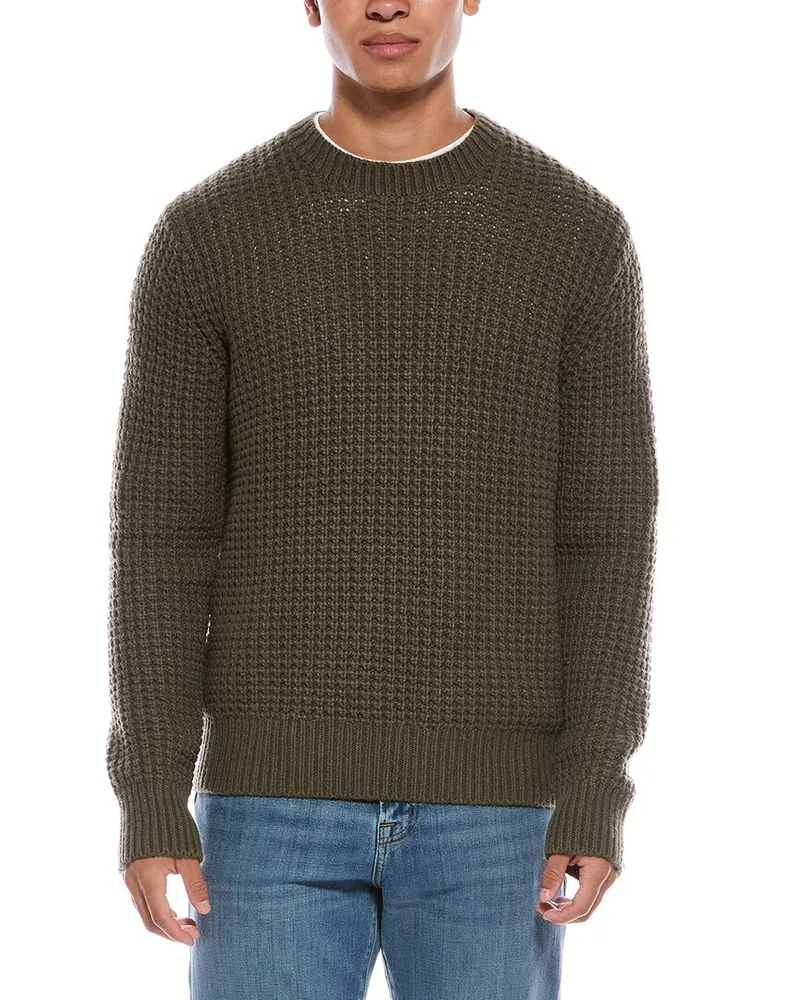 Vince Macro Waffle Wool & Cashmere-Blend Crewneck Sweater Green