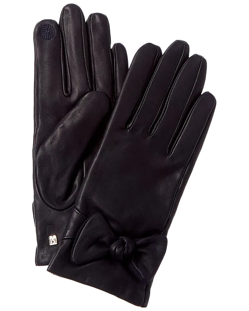 Bruno Magli Knotted Bow Cashmere-Lined Leather Gloves Blue