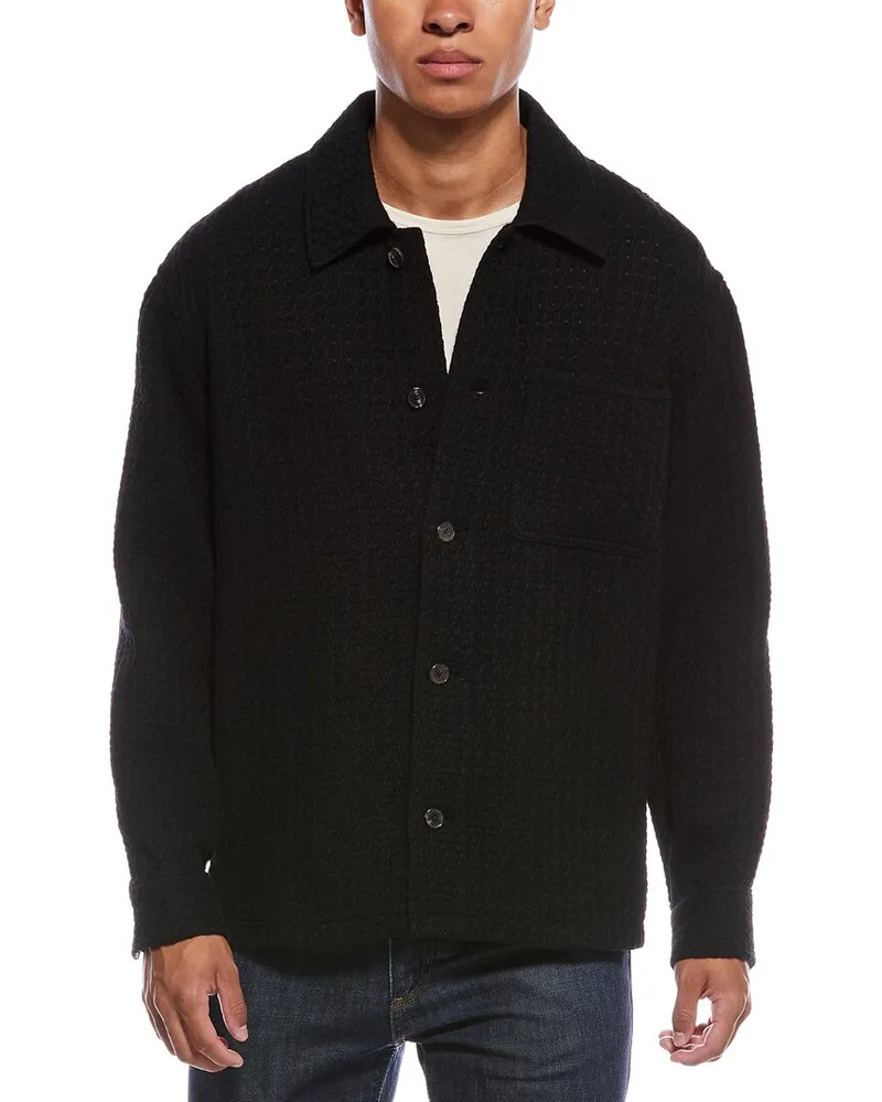 Frame Denim Textured Wool-Blend Shirt Jacket Black