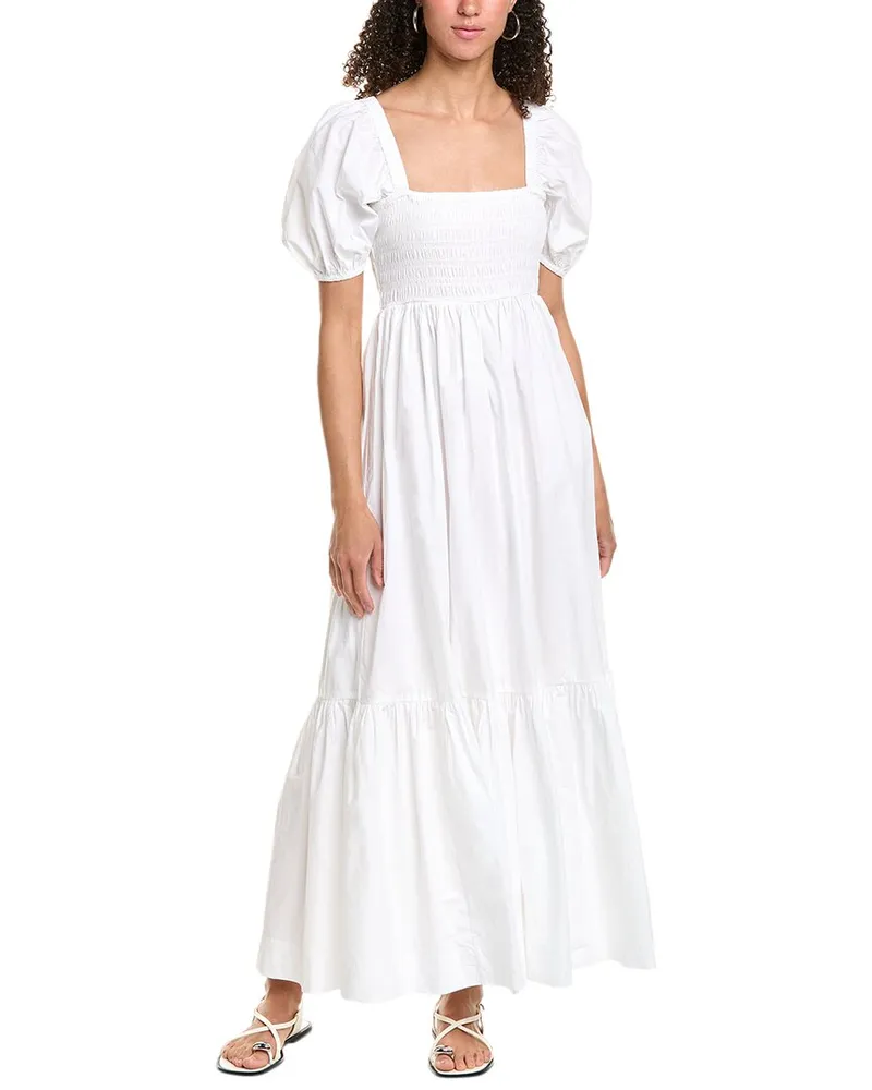 Ganni Poplin Smocked Maxi Dress White