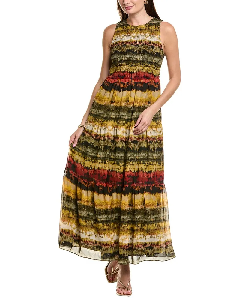 Anne Klein Smocked Bodice Patio Midi Dress Green