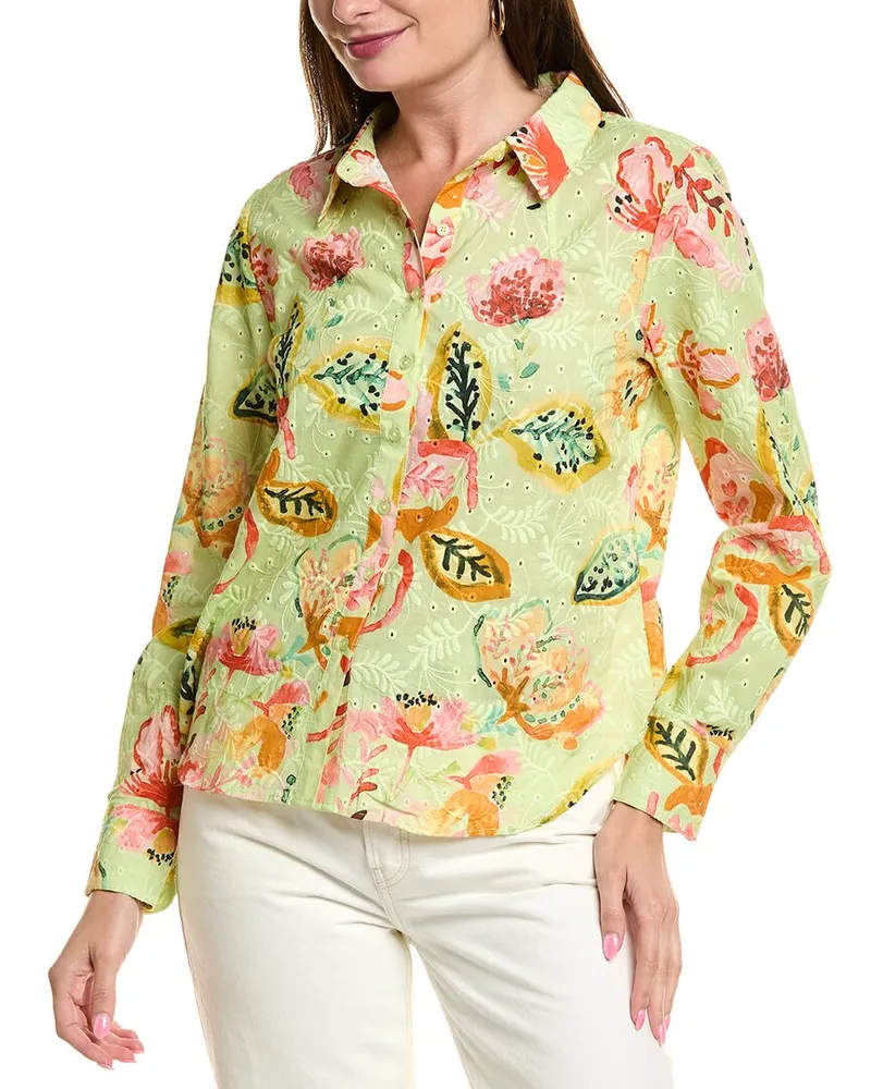 Nicole Miller Embroidered Eyelet Blouse Green