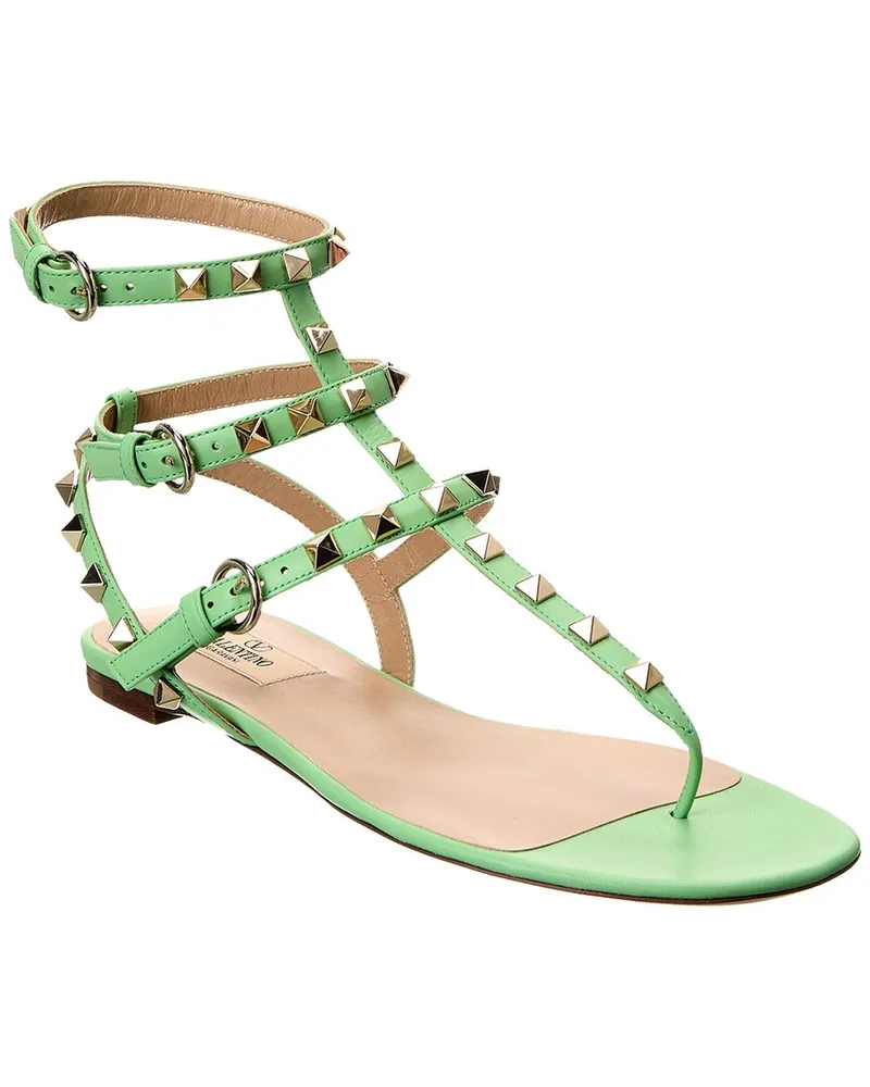 Valentino Garavani Rockstud Caged Leather Ankle Strap Sandal Green