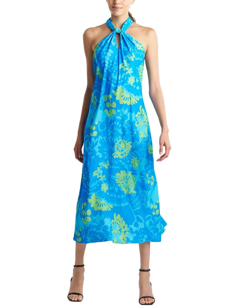 NATORI N  Bloom Halter Neck Dress Blue