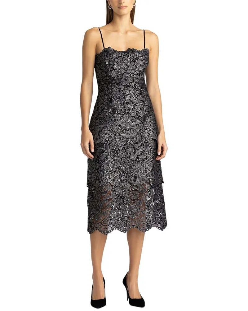 Zac Posen Tiered Floral Lace Dress Nocolor