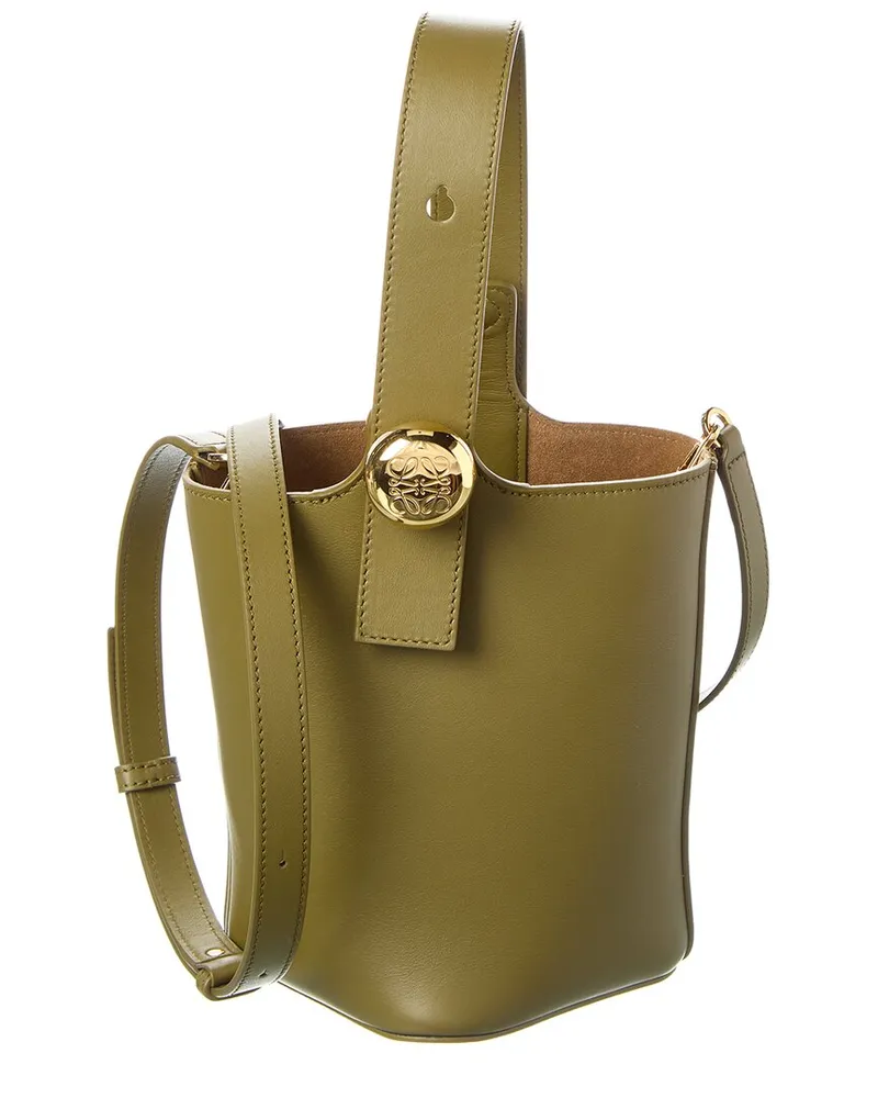 Loewe Pebble Mini Leather Bucket Bag Green