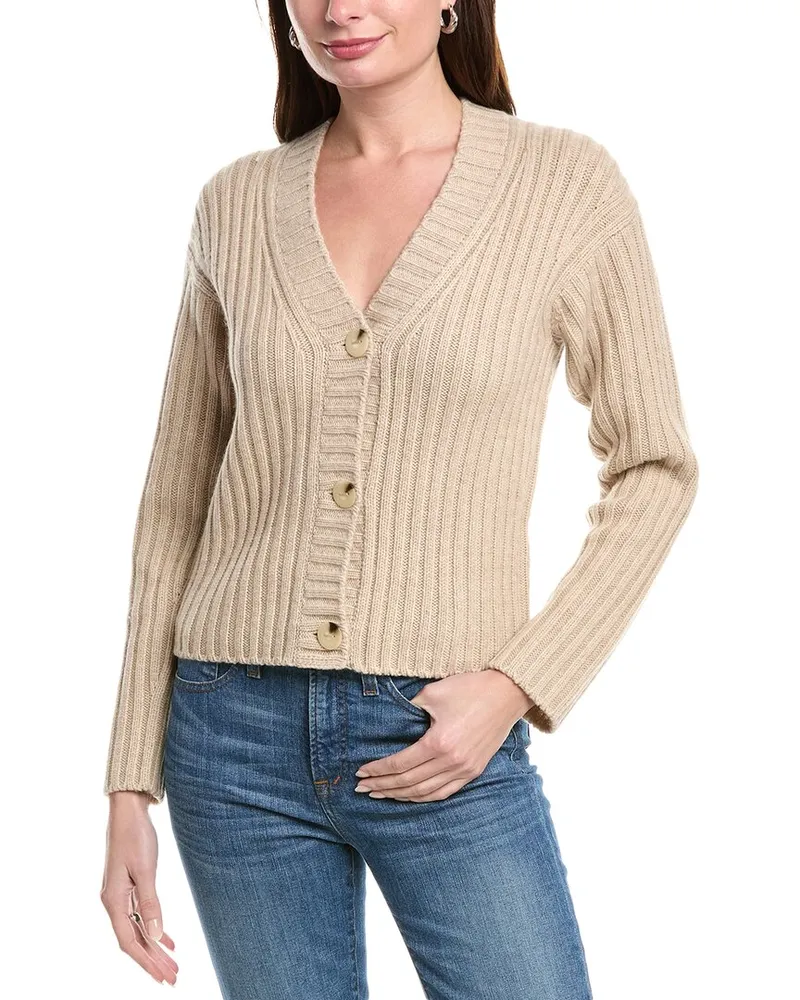 Vince Chunky Rib Wool & Cashmere-Blend Cardigan Beige