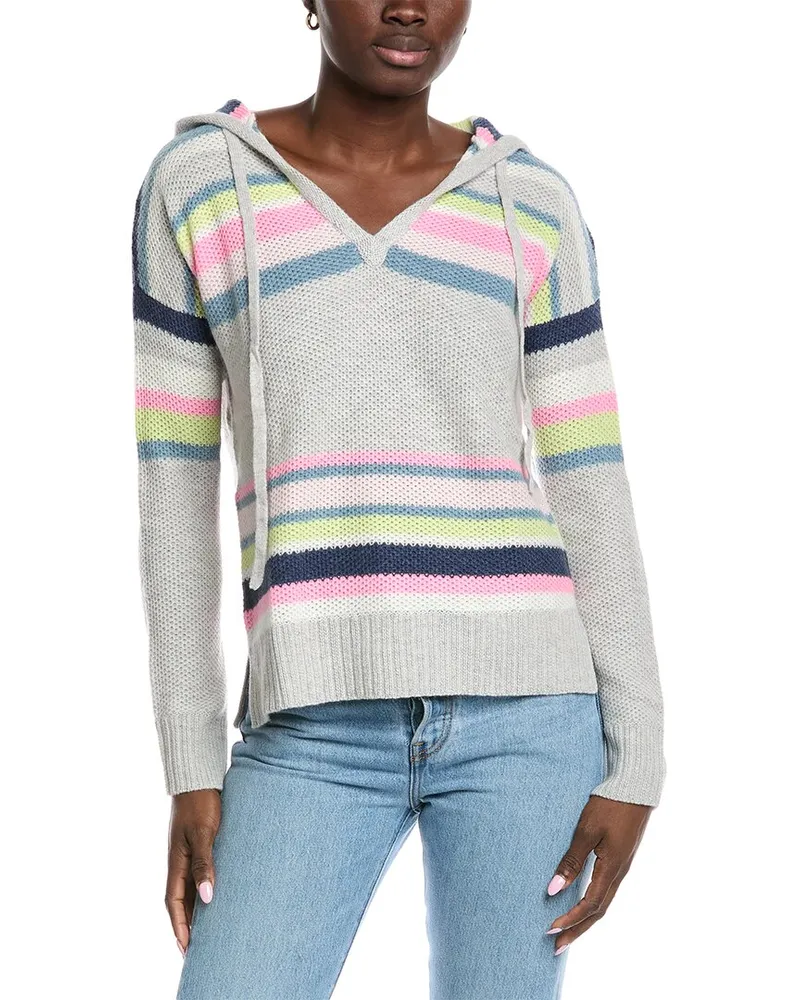 Autumn Cashmere Striped Honeycomb Stitch Cashmere Hoodie Grey