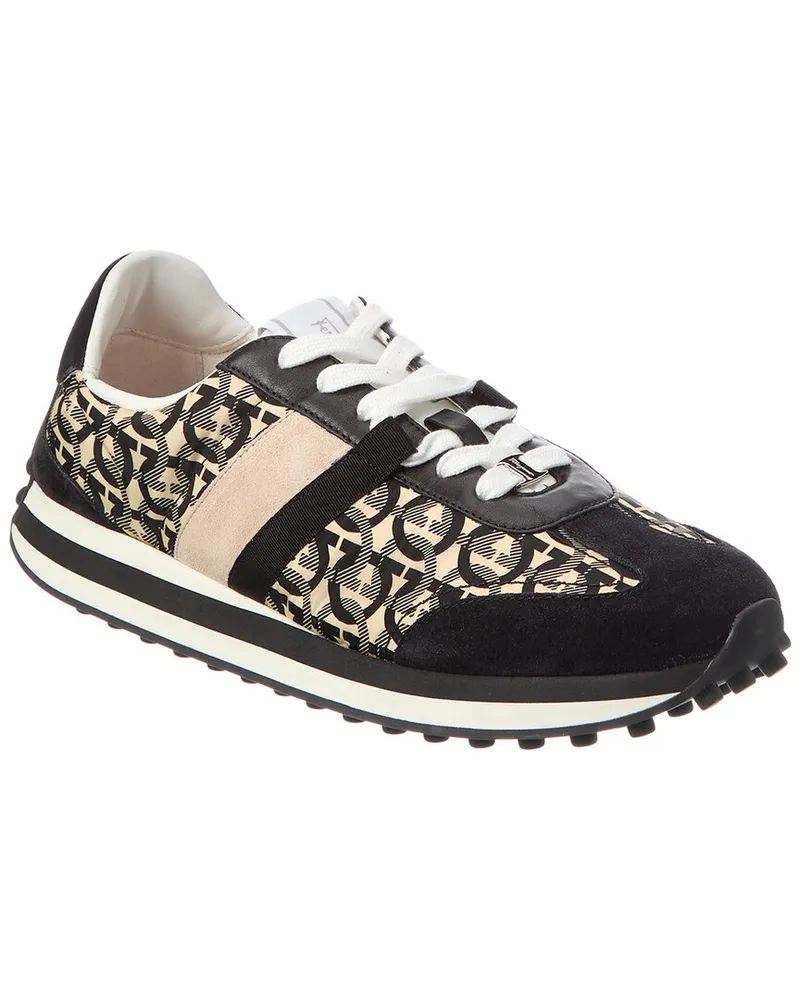Ferragamo Gancini Canvas & Suede Sneaker Black