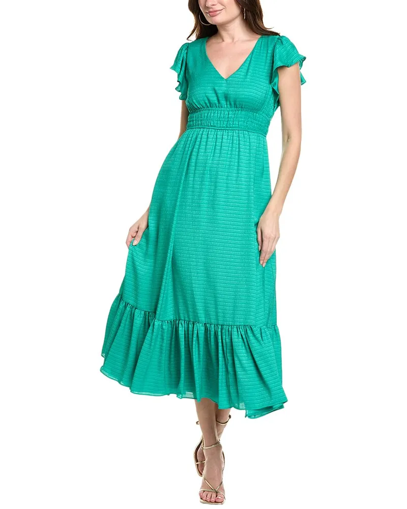 taylor Satin Escada Stripe Jacquard Maxi Dress Green