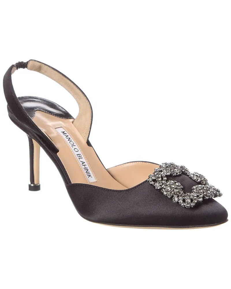 Manolo Blahnik Hangisli 70 Satin Slingback Pump Black