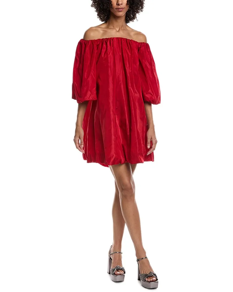 Valentino Garavani Oversized Puff Sleeve Silk Dress Red