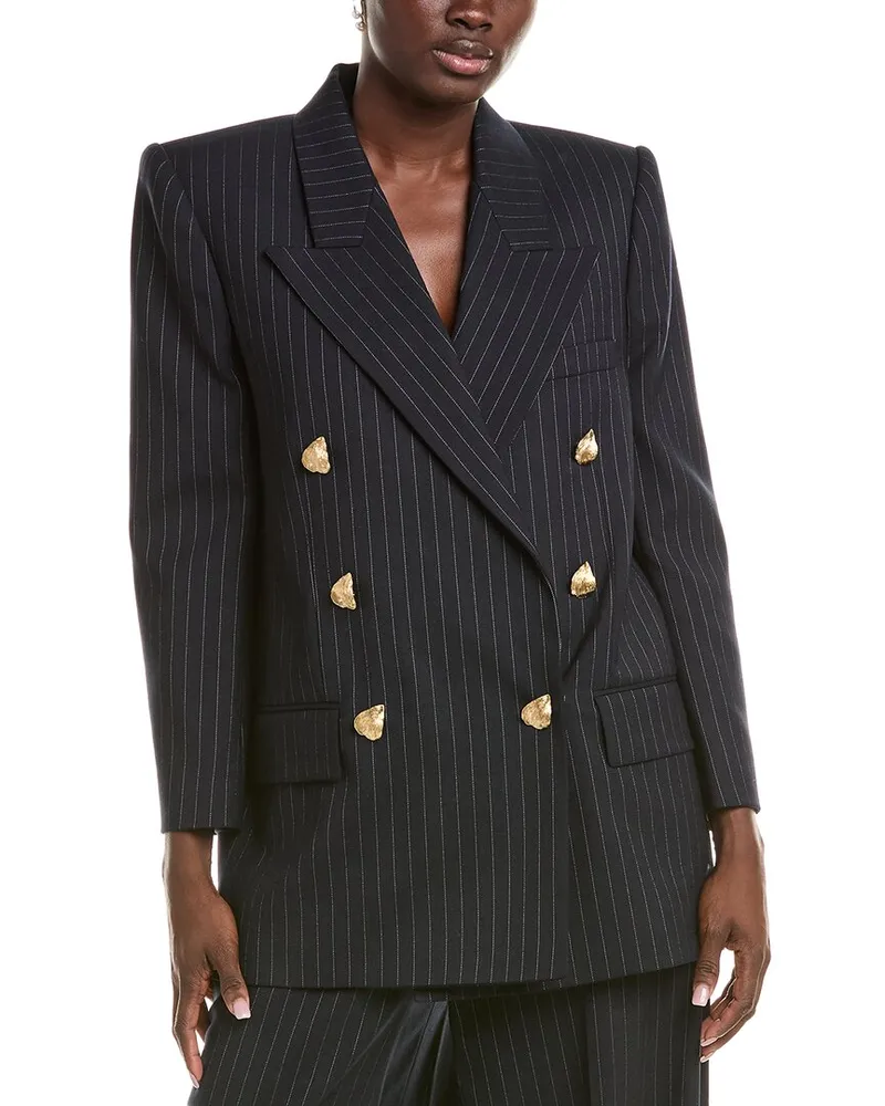 Oscar de la Renta Woven Wool & Silk-Blend Blazer Blue