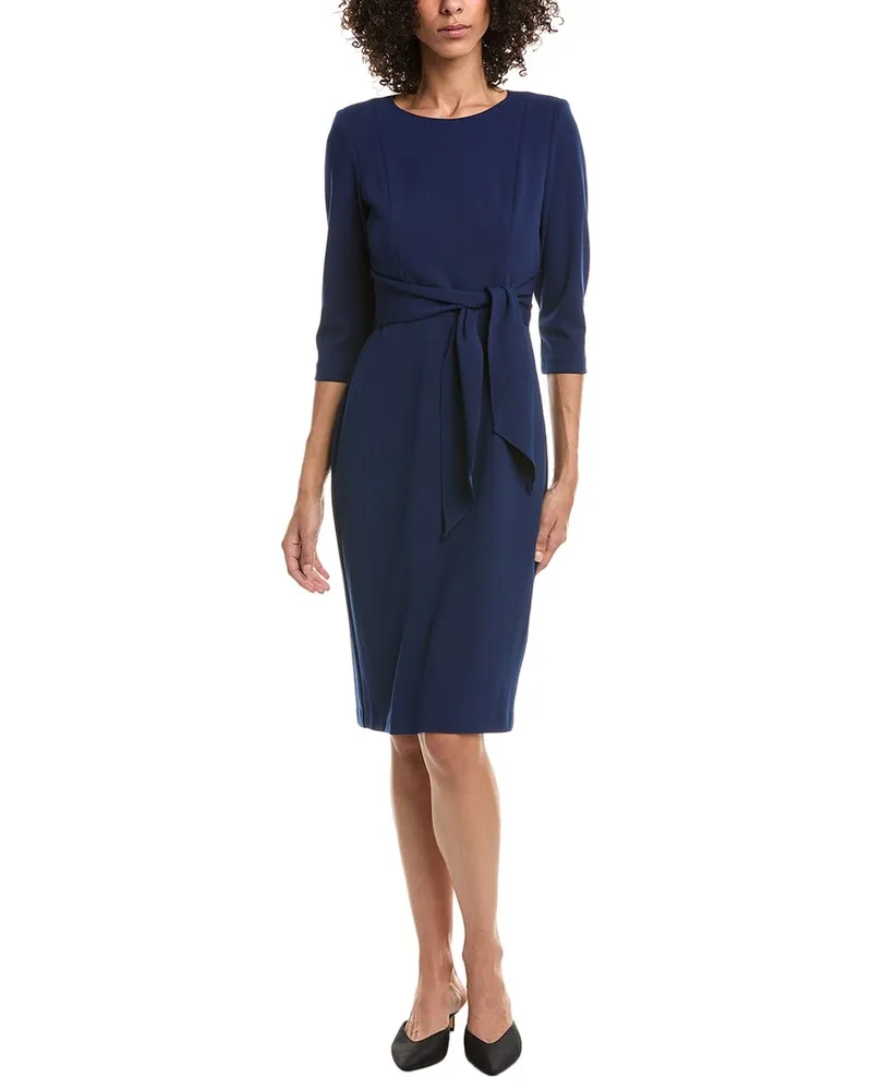 Adrianna Papell Crepe Tie Waist Sheath Dress Blue