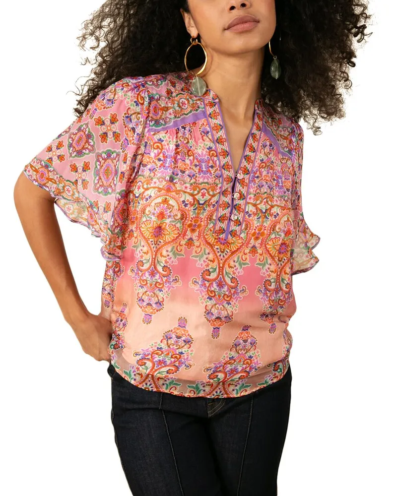 Hale Bob Adriana Silk-Blend Blouse Pink