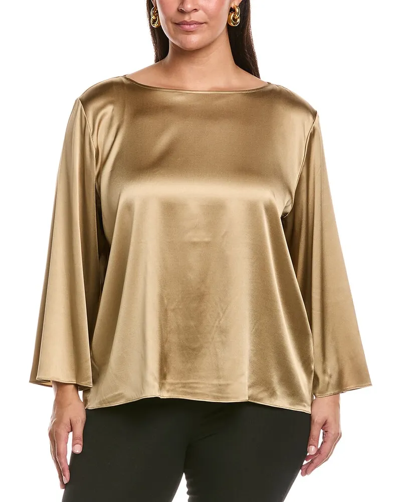 Eileen Fisher Plus Bateau Neck Silk-Blend Top Brown