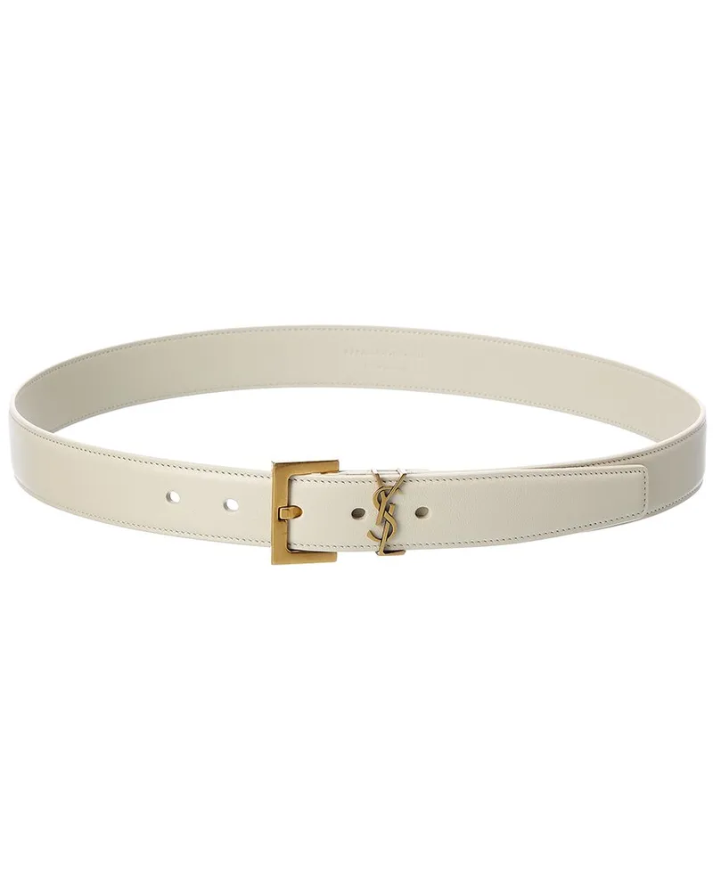 Saint Laurent Monogram Leather Belt White