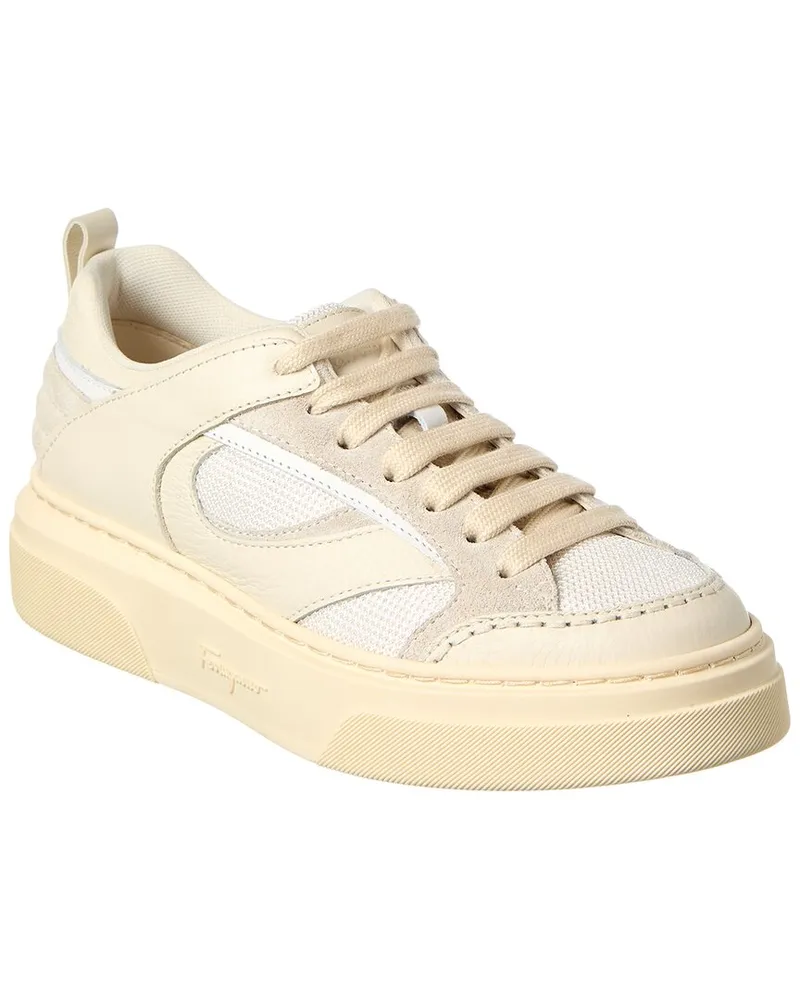 Ferragamo Cassina Leather & Mesh Sneaker White