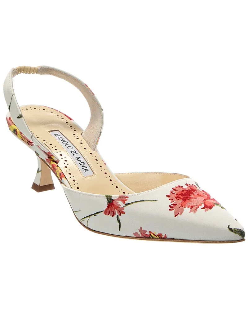 Manolo Blahnik Carolyne 50 Canvas Slingback Pump White