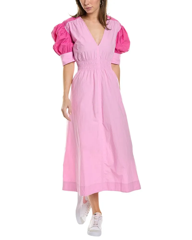 Ganni Smocked Midi Dress Pink
