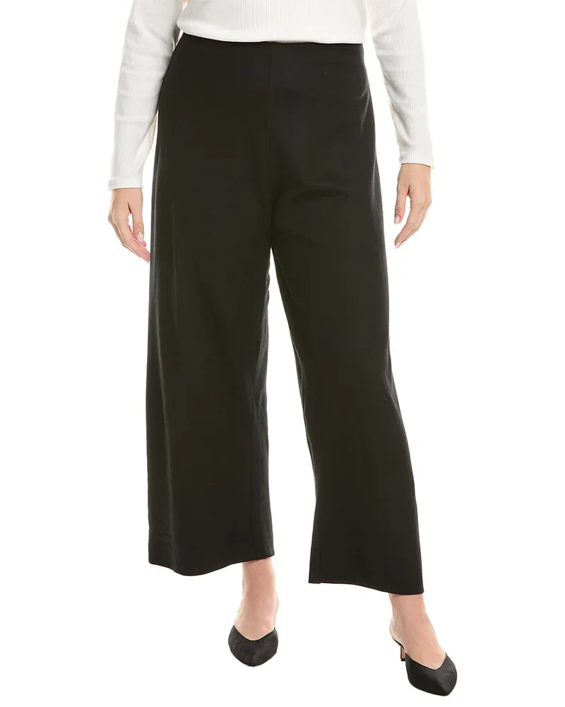 Eileen Fisher Jersey Ankle Wide Wool Pant Black