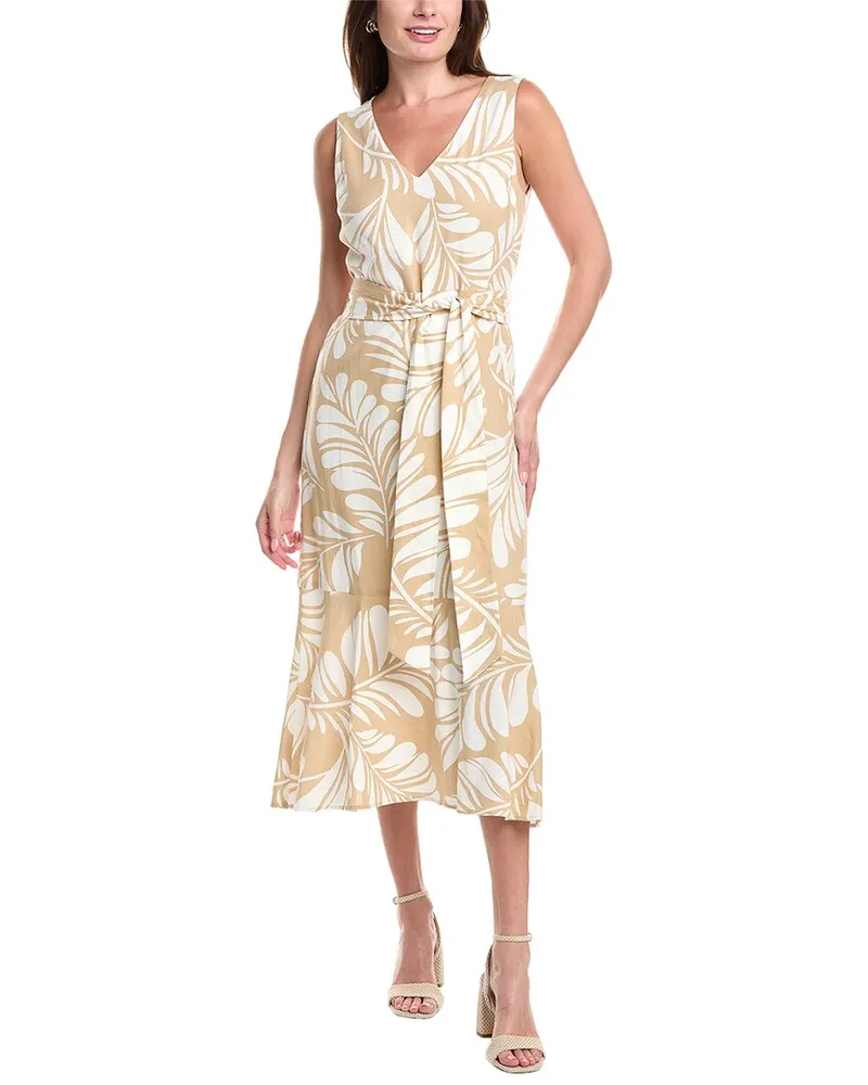 Anne Klein Modern Linen-Blend Midi Dress Tan