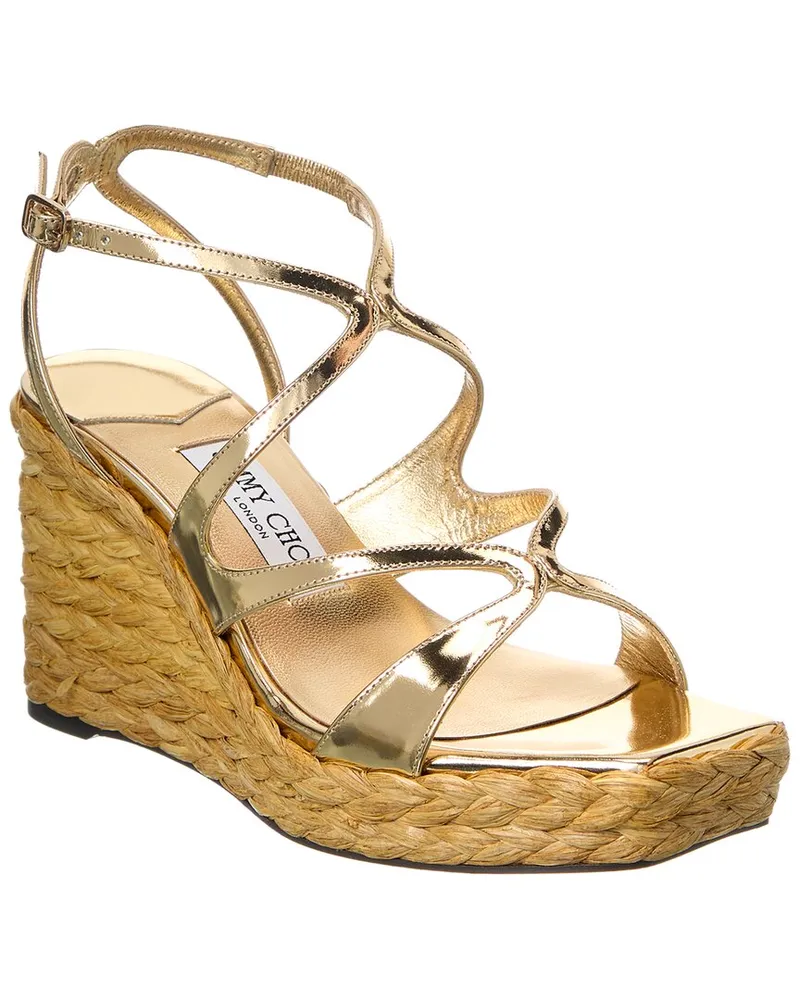 Jimmy Choo Ayla 85 Leather Wedge Sandal Gold