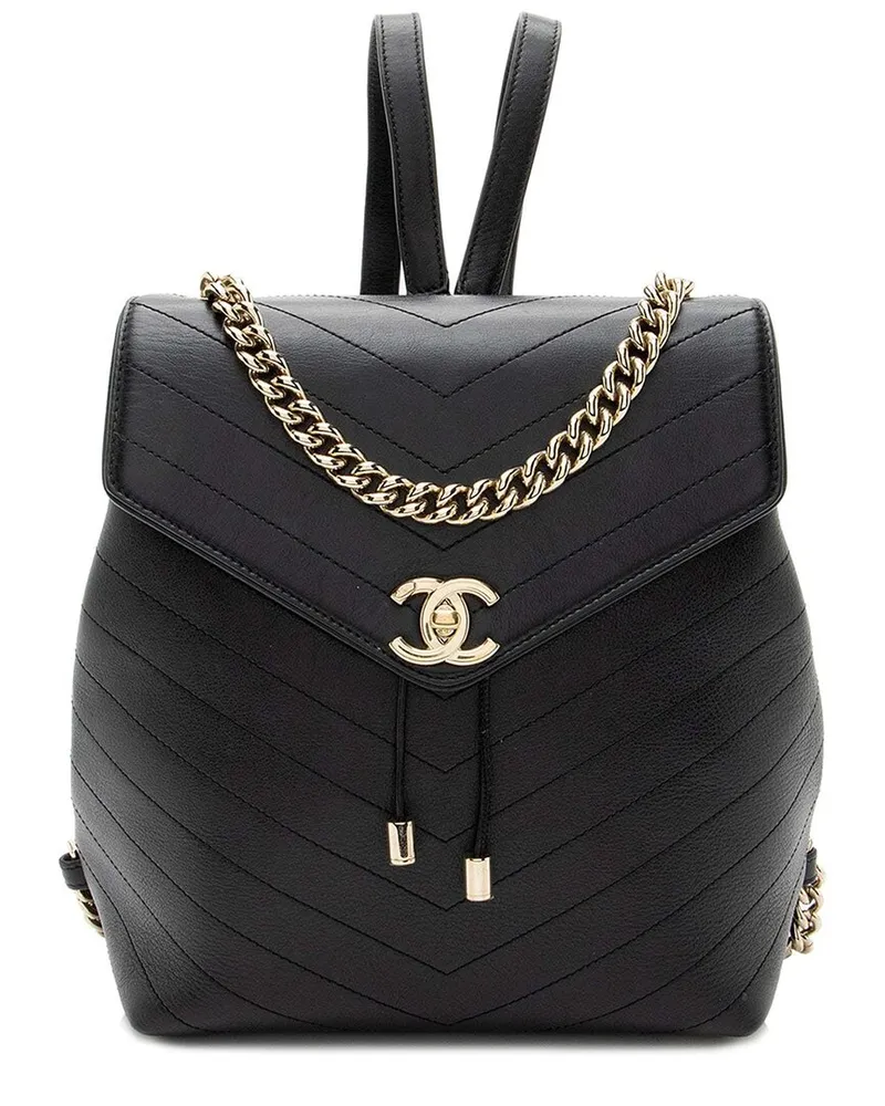 Chanel Black Chevron Calfskin CC Backpack (Authentic Pre-Loved Nocolor