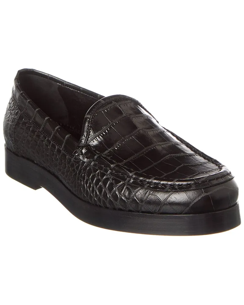 Manolo Blahnik Dinelio Croc-Embossed Leather Loafer Black