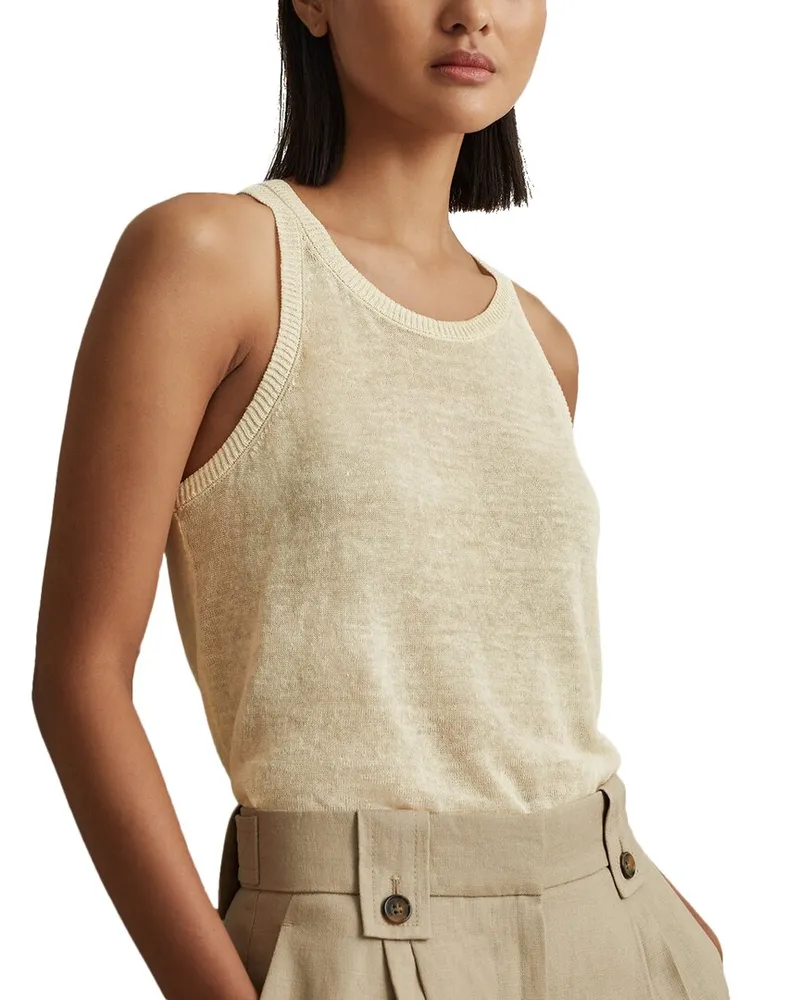 Reiss Catrice Linen-Blend Knitted Racer Vest White