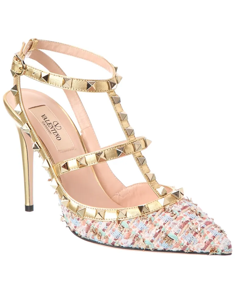 Valentino Garavani Rockstud Caged 100 Tweed & Leather Pump Blue