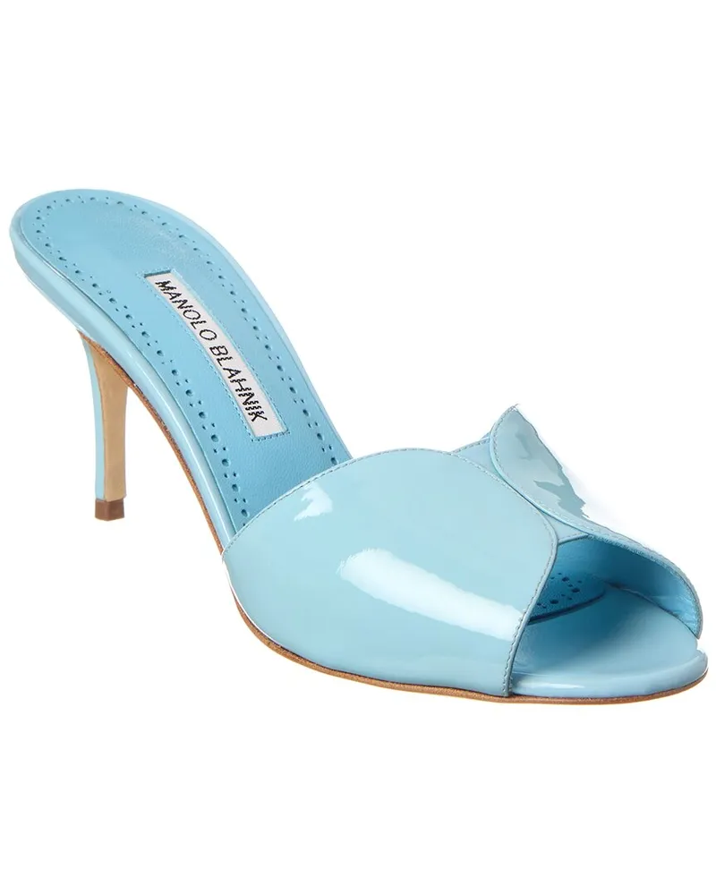 Manolo Blahnik Houramu 70 Patent Sandal Blue