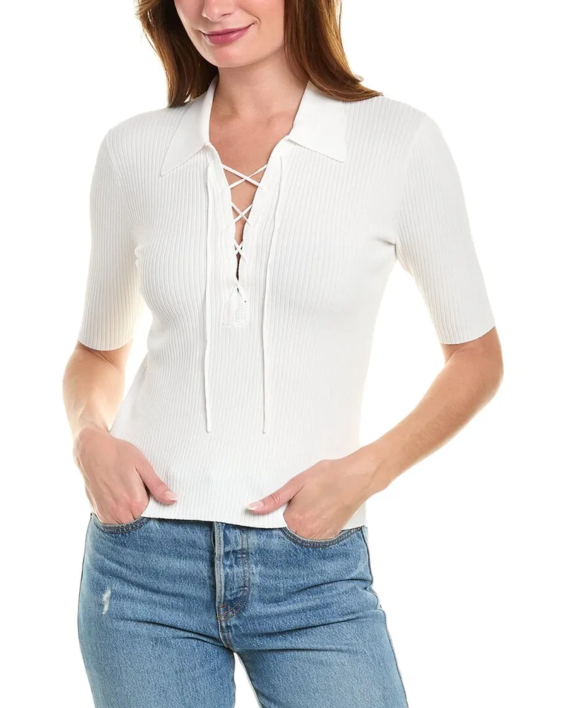 Frame Denim Lace-Up Polo Sweater White