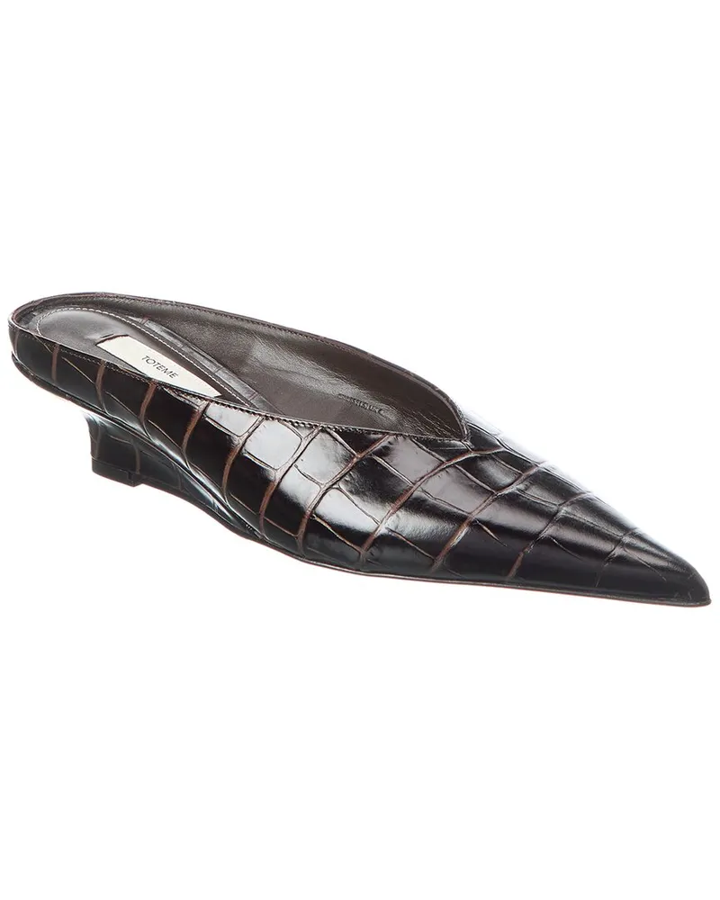 Totême Sharp Croc-Embossed Leather Mule Black