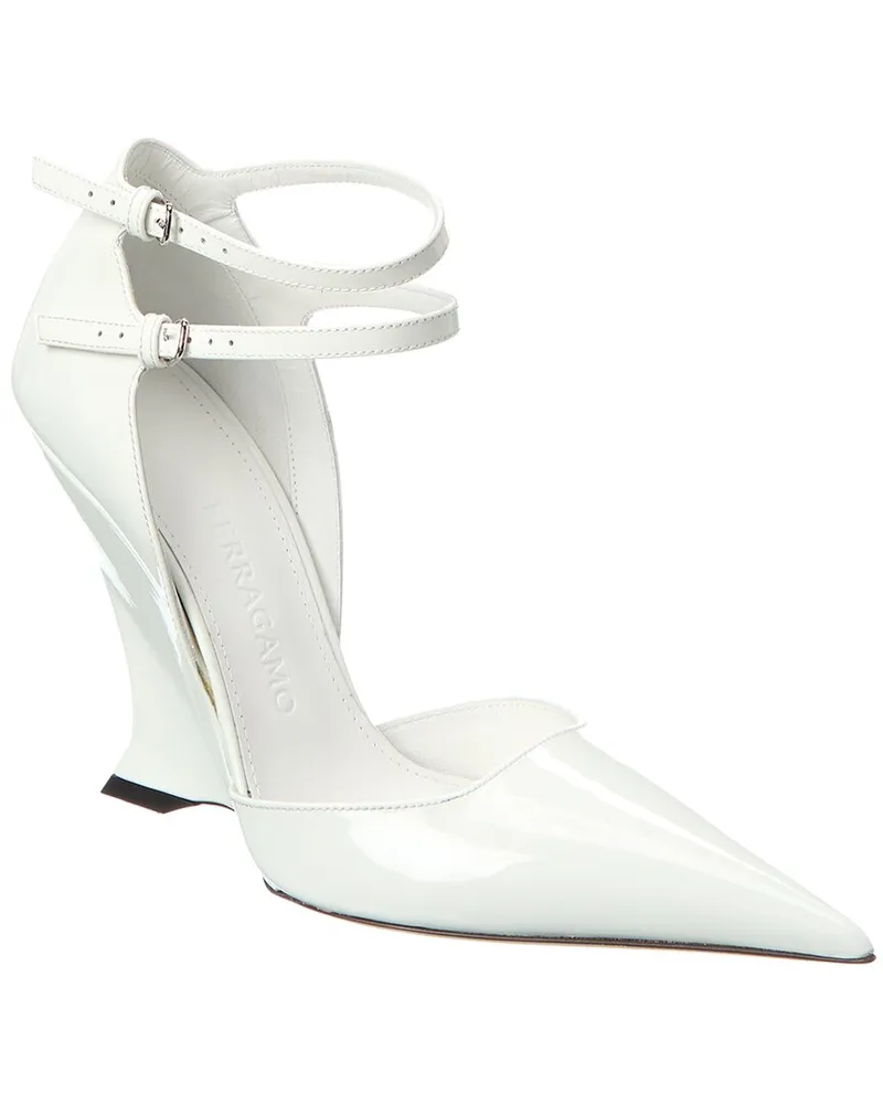 Ferragamo Vidya Patent Wedge Pump White
