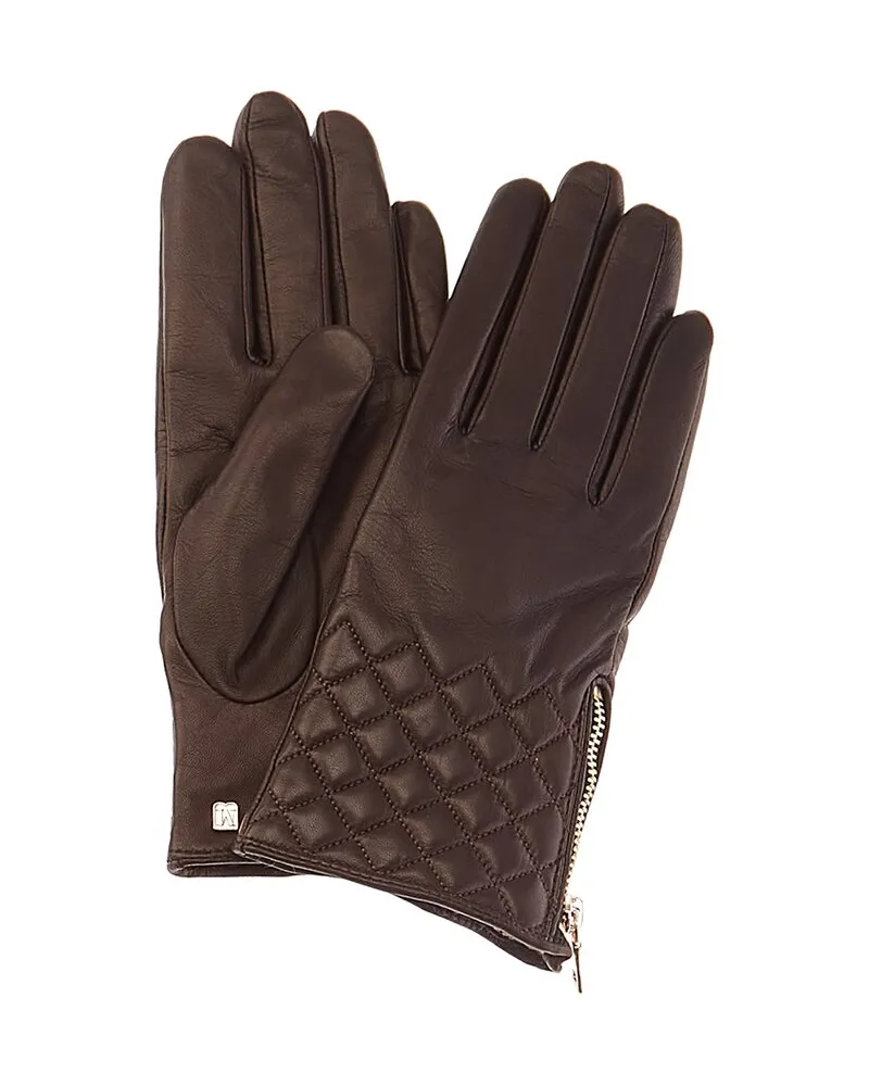 Bruno Magli Diamond Quilted Cashmere-Lined Leather Gloves Brown