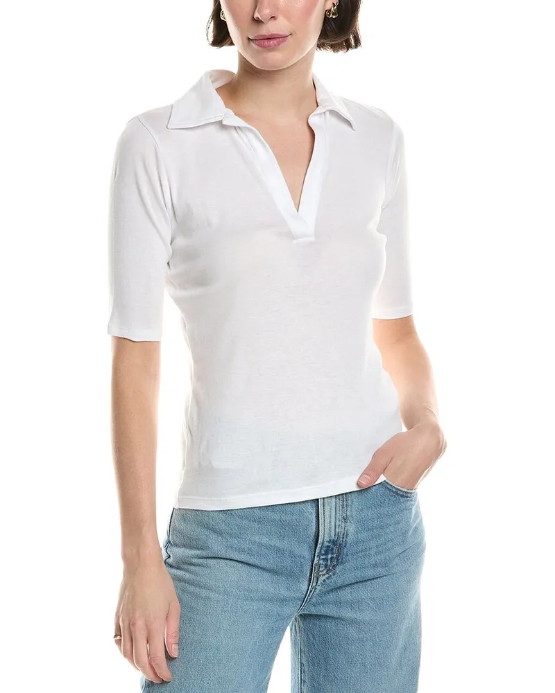 Vince Elbow-Sleeve Polo Shirt White