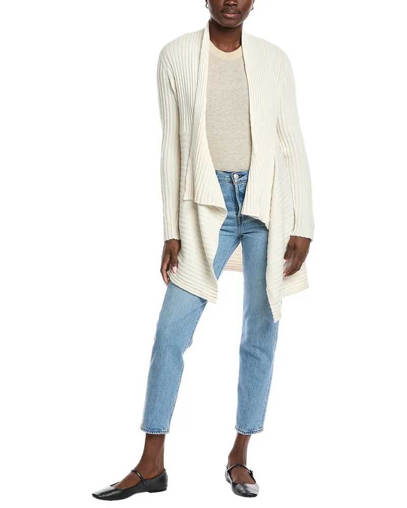 Autumn Cashmere Rib Drape Cashmere & Wool-Blend Cardigan White
