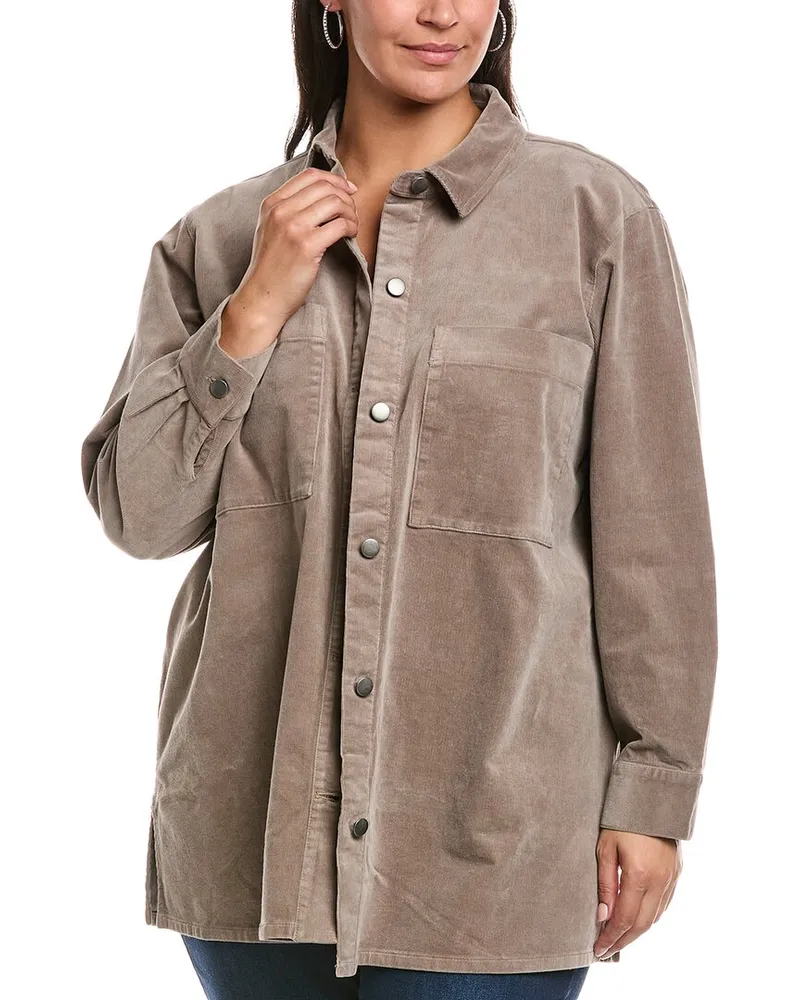 Eileen Fisher Plus Classic Collar Corduroy Jacket Brown