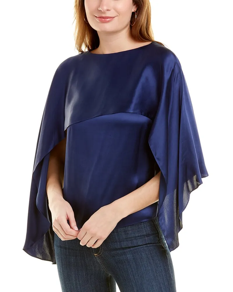Halston Addilyn Charmeuse Silk-Blend Top Blue