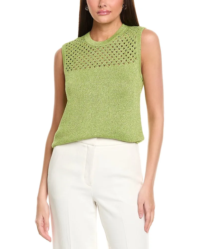ST. JOHN Sparkle Crochet Sweater Green