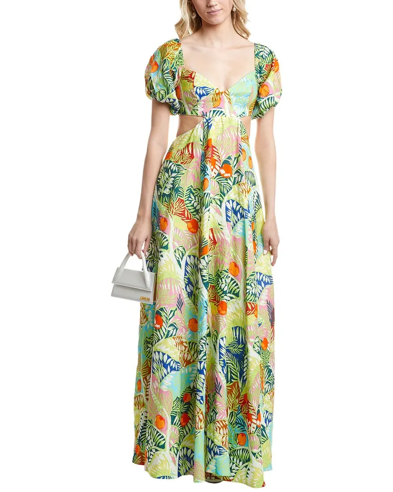 STAUD Coliseum Linen Maxi Dress Green