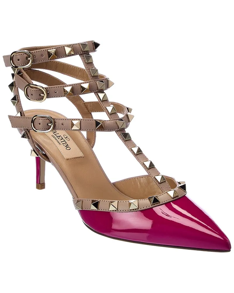 Valentino Garavani Rockstud Caged 65 Patent Ankle Strap Pump Pink