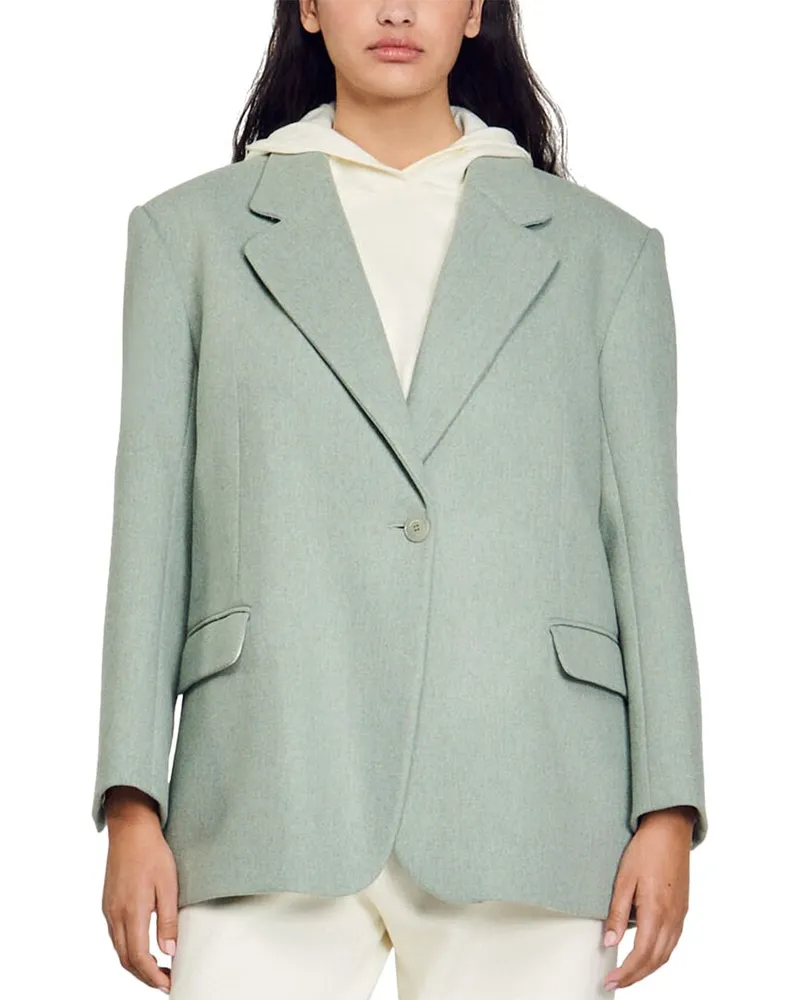 Maje Sandro Meg Wool-Blen Suit Blazer Grey