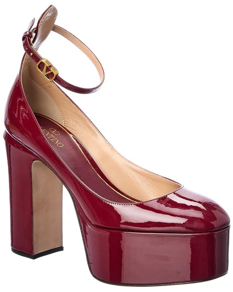 Valentino Garavani VLogo 120 Patent Ankle Strap Platform Pump Brown